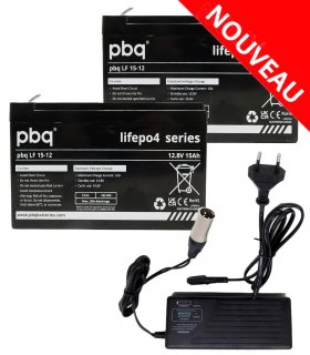 Pack de deux batteries pbq LiFePO4 15 Ah et chargeur d'Intercel pour scooter électrique handicapé, PMR ou personne âgée