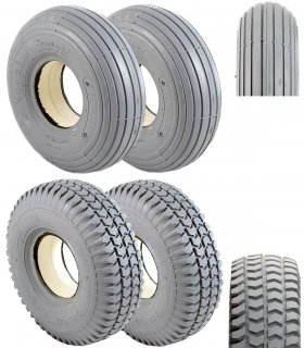 Quatre pneus increvables, pleines, bandages – GRIS – 260x85 / 3.00-4 de scooter handicapé PMR Indépendance Royale Maxi