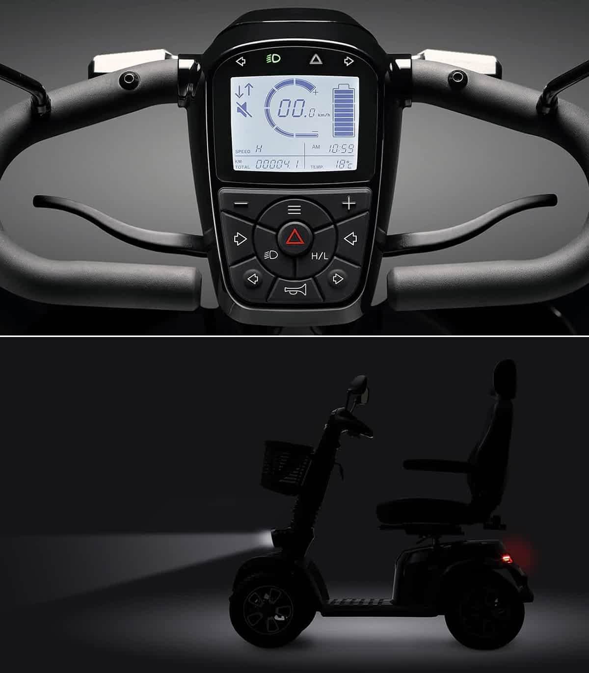 Tableau de bord numérique et feux du scooter PMR lLife & Mobility Presto S