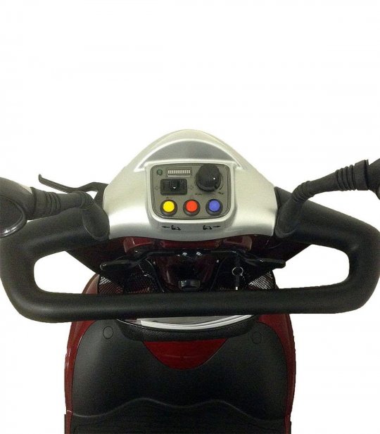Tableau de bord et guidon du scooter handicapé et senior Kymco Maxi XLS en Rouge
